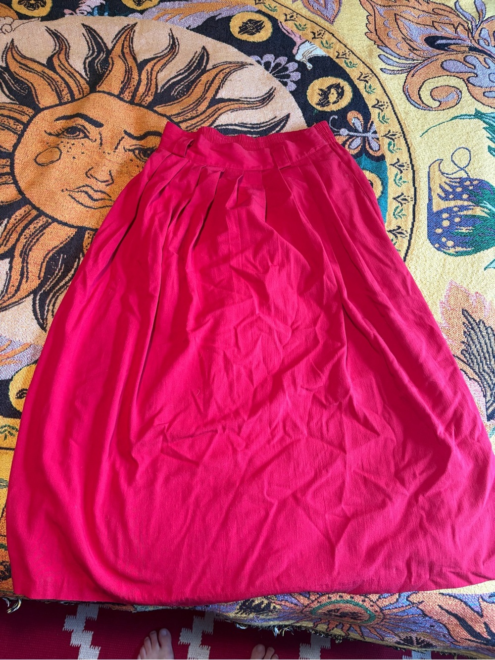 Vintage Metro NY Pleated Red Midi A Line Skirt - with pockets